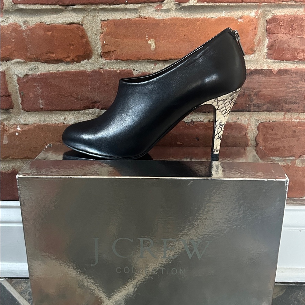 J. Crew Collection Bronson Platform Booties Black Heels with Snakeskin Accent